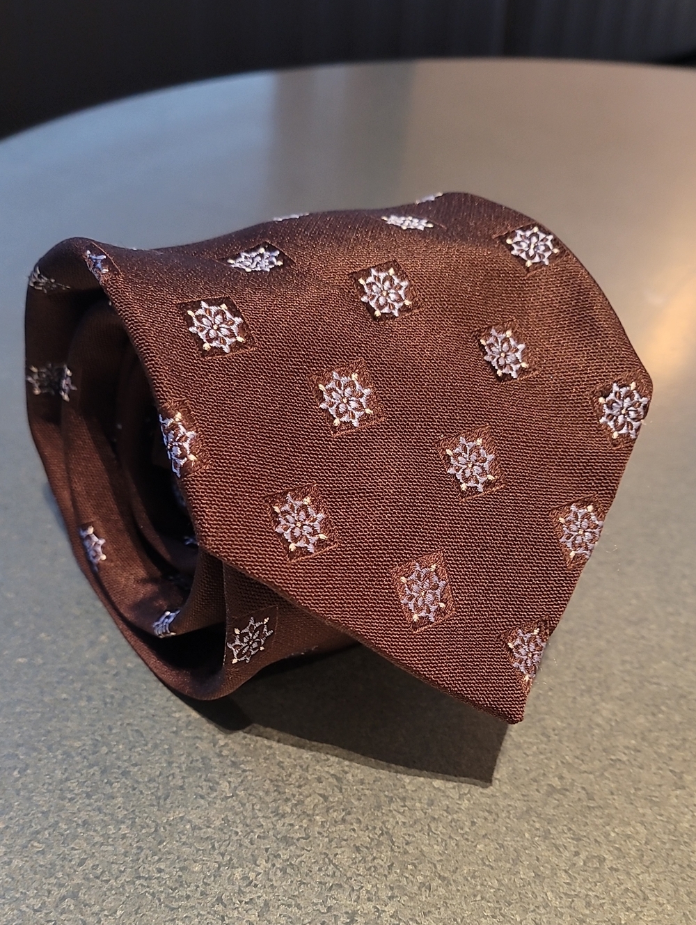 VALENTINO Chocolate Brown Patterned Silk Tie Made In ITALY